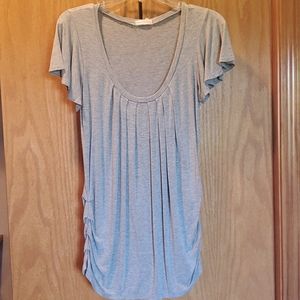 Gray short sleeve pleated front blouse